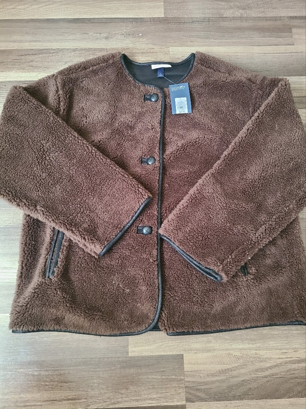 Women's Brown Sherpa Fleece Jacket - Cozy Button-Front Coat